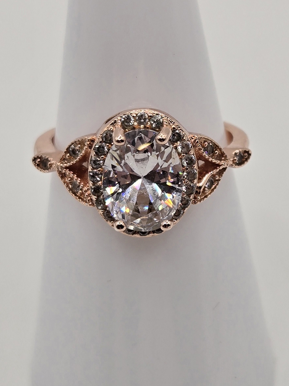 Rose Gold Oval Halo Crystal Statement Ring